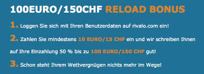 Rivalo Reload Bonus für Bestandskunden bis 100 Euro