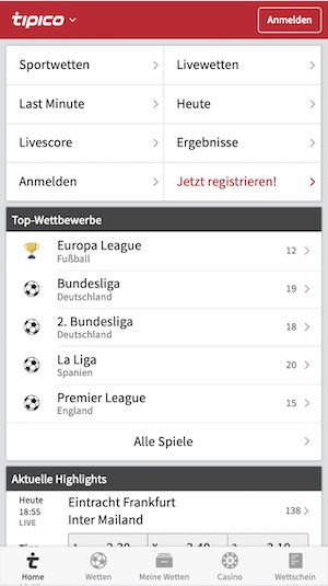 Tipico Sportwetten App Screenshot