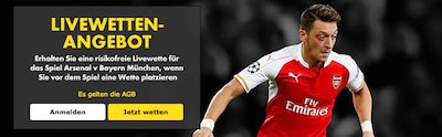 Bet365 Livewetten Bonus Arsenal vs Bayern