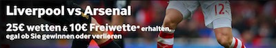 Betway Gratiswette zum Spiel Liverpool - Arsenal