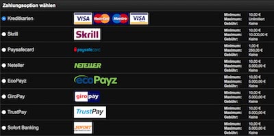 Screenshot der Einzahlungsmethoden bei Tipbet