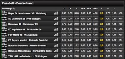 Screenshot Tipbet Wettquoten zur Bundesliga