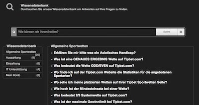 Screenshot der Support FAQ von Tipbet