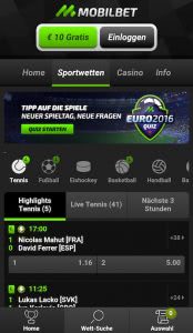 Mobilbet App Screenshot