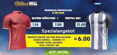 William Hill Quotenaktion zum BL Spiel Bayern vs Hertha