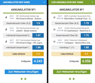 1xBet Akkumulator des Tages Beispiel