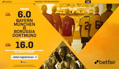 Betfair Quotenboost zu Bayern vs Dortmund