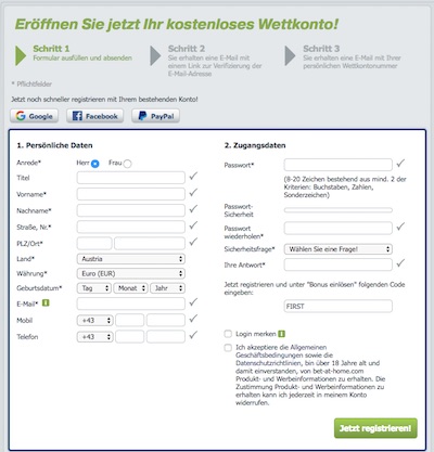 Screenshot des 888sport Registrierungsformulars