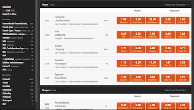 Screenshot des Wettangebots auf der 888sport Webseite