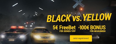Bwin Black vs Yellow Promo: 5€ Gratiswette + 100€ Bonus