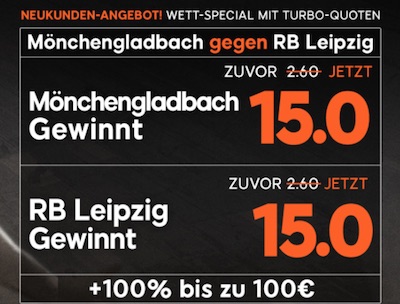 Quotenboost zu Borussia Mönchengladbach gegen RB Leipzig bei 888sport