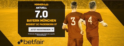 Bayern gegen Paderborn Quotenboost bei Betfair