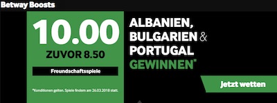 Betway Boost Länderspiele am 26.3.2018