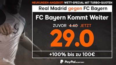 888sport: 29.0 auf Bayern kommt vs. Real weiter
