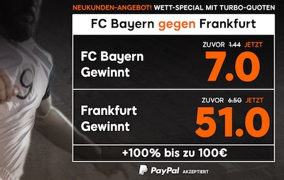 888sport: 7.0 auf Bayern, 51.0 auf Frankfurt