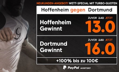 Hoffenheim-BVB: Wettquoten Erhöhung bei 888sport