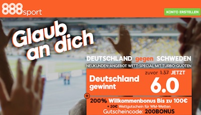 888sport Quotenboost zu Deutschland gegen Schweden