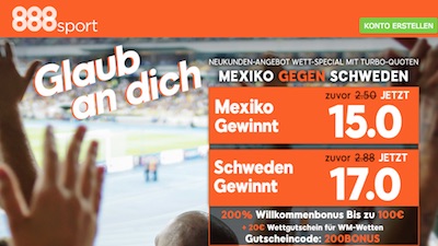 888sport Quotenboost zu Mexiko gegen Schweden
