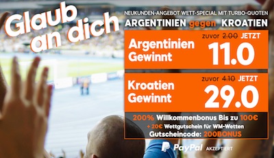Argentinien-Kroatien: Super Quoten von 888sport