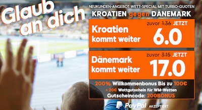 Kroatien vs. Dänemark: 888sport mit Mega Quoten
