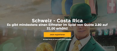 Mr Green Quotenboost für Schweiz gegen Costa Rica
