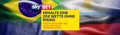 SkyBet: Bis zu 20€ risikofrei auf WM-Spiele