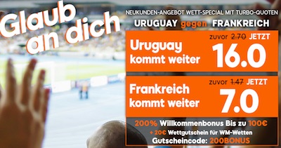 888sport: Quotenboost zu Uruguay vs. Frankreich