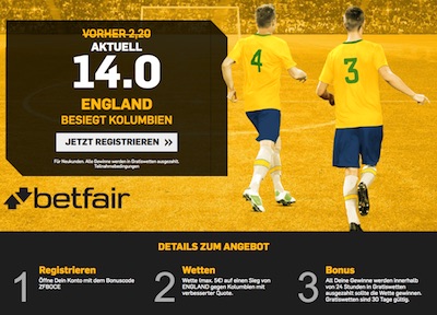 Betfair: Risikofreie Wette mit Top Quote auf England