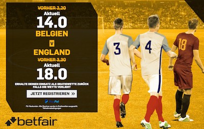Betfair Quotenboost für Belgien vs England