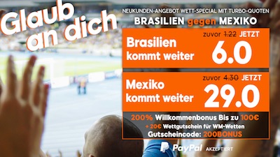 888sport Quotenboost bei Brasilien-Mexiko