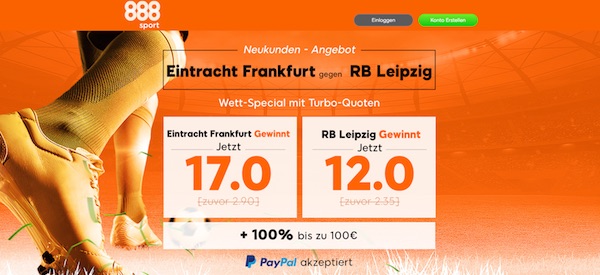 888sport: Quote 17.0 auf Frankfurt, 12.0 auf RBL