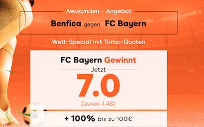 888sport Quotenboost zu Benfica Lissabon gegen Bayern München