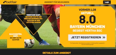 Erhöhte Quote bei Betfair auf einen Bayern Sieg in Berlin