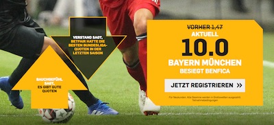 Betfair Quotenboost für Benfica gegen Bayern
