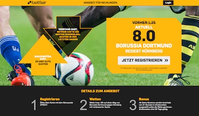 Betfair: Quote 8.0 auf BVB besiegt Nürnberg