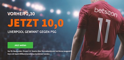 Betsson Quotenboost für Liverpool vs Paris SG
