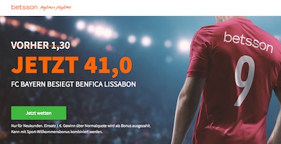 41er-Quote auf Bayern schlägt Benfica bei Betsson