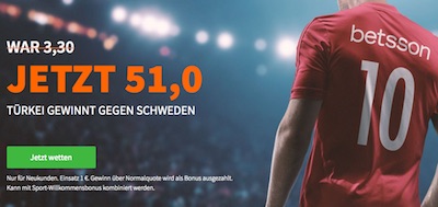Betsson Quotenaktion zum Länderspiel Schweden-Türkei