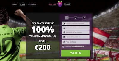 Screenshot der Anmeldung bei MalinaSports