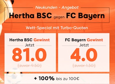888sport Quotenboost zu Hertha gegen Bayern München