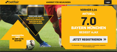 Quote 7.0 auf Bayern besiegt Ajax