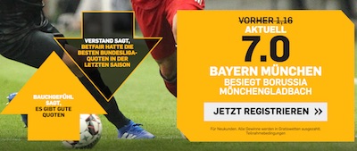 Betfair erhöht die Quote auf Bayern gegen Gladbach