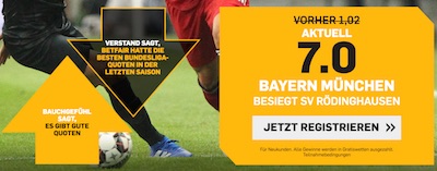 Betfair mit erhöhter Quote auf Bayern gegen Rödinghausen