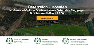 MrGreen: Enhanced odds zu Österreich-Bosnien