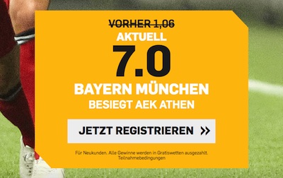 Betfair Quotenboost zu Bayern vs AEK
