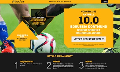 10er-Quote auf BVB gewinnt gegen Gladbach bei Betfair