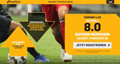 8.0 auf Bayern besiegt Hannover (Betfair)