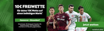 Betway: Hol dir eine 10€ Freiwette zu Hannover-Düsseldorf
