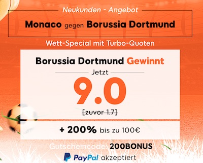 Monaco gegen BVB Quotenboost bei 888sport