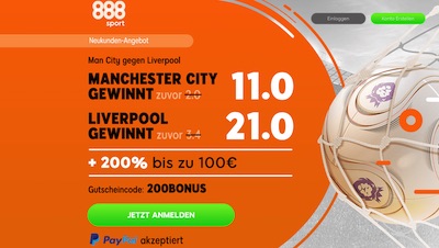 888sport mit tollen Angebot (Quotenboost) zu ManCity-Liverpool